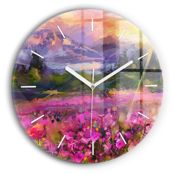 Orologio rotondo in vetro Paesaggio di natura e fiori