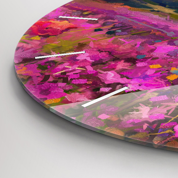 Orologio rotondo in vetro Paesaggio di natura e fiori