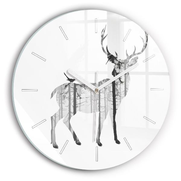 Orologio rotondo Silhouette di una foresta di cervi