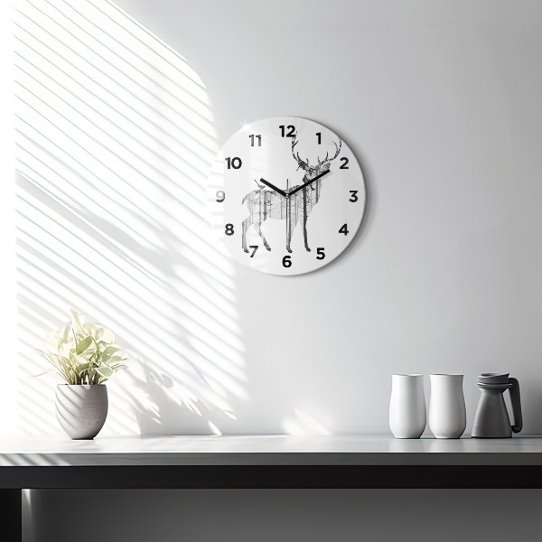 Orologio rotondo Silhouette di una foresta di cervi