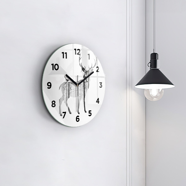 Orologio rotondo Silhouette di una foresta di cervi