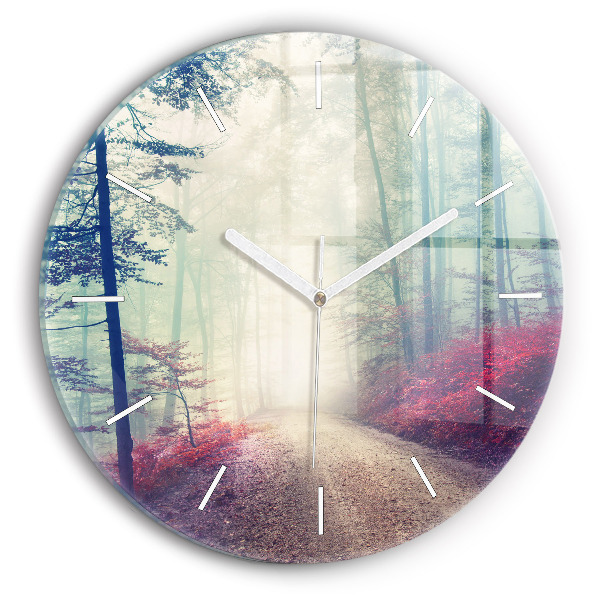 Orologio rotondo Strada autunnale Foresta Nebbia