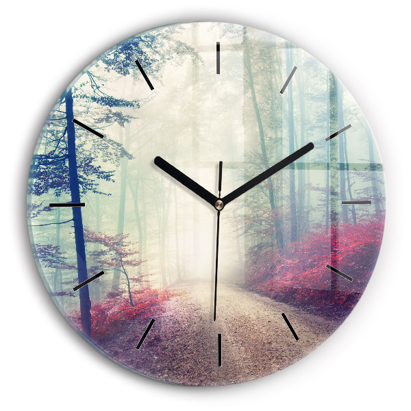 Orologio rotondo Strada autunnale Foresta Nebbia