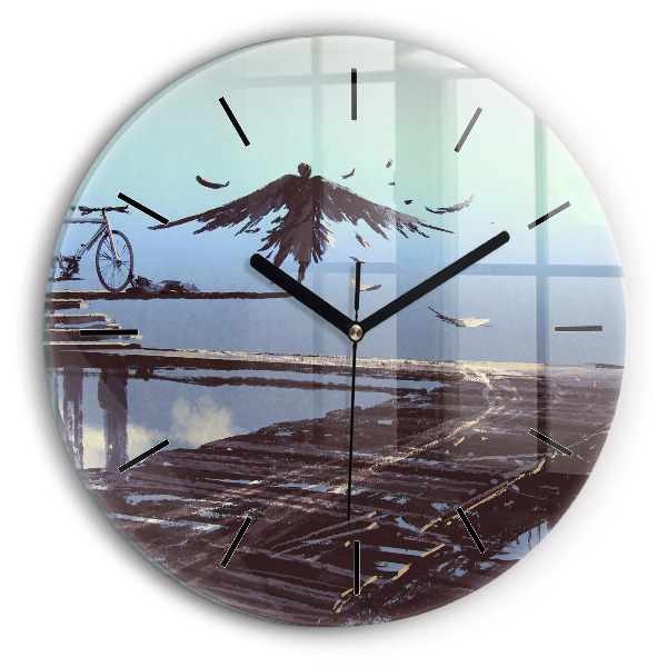 Orologio rotondo in vetro Angelo, Ponte e Bicicletta