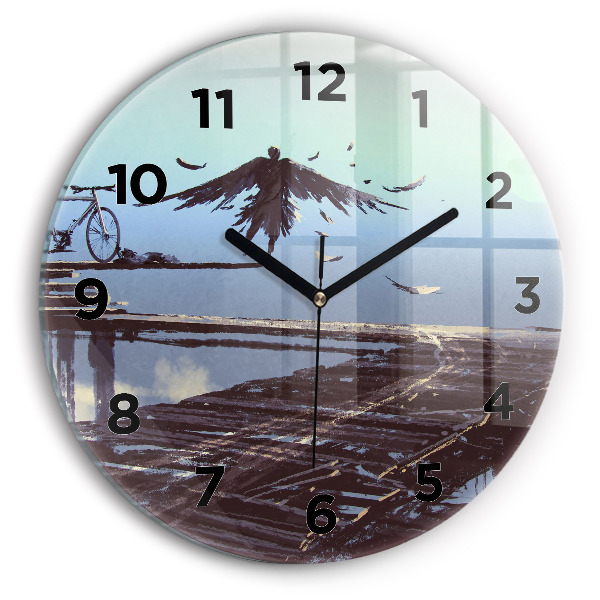 Orologio rotondo in vetro Angelo, Ponte e Bicicletta
