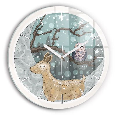 Orologio rotondo in vetro Animali notturni e la luna