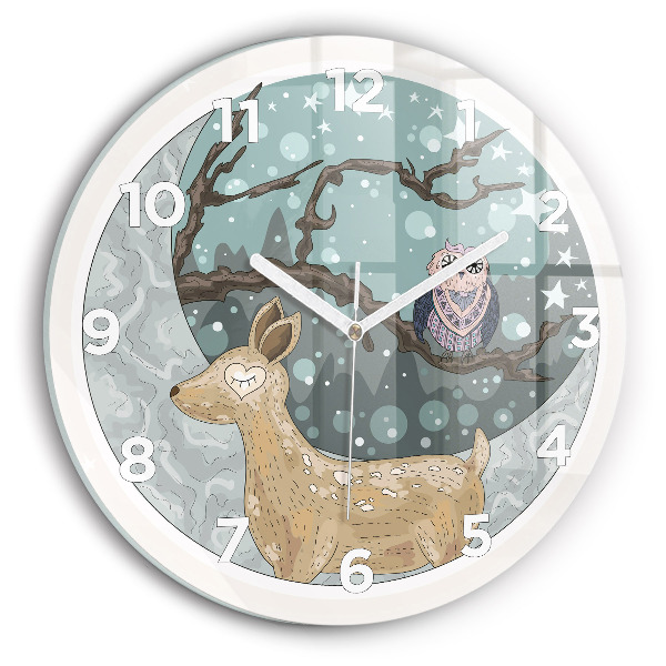 Orologio rotondo in vetro Animali notturni e la luna