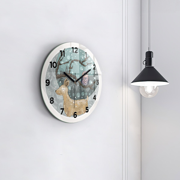 Orologio rotondo in vetro Animali notturni e la luna