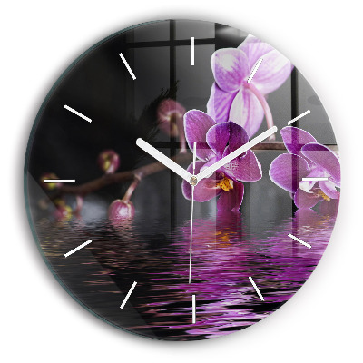 Orologio rotondo Fiore di orchidea sull'acqua