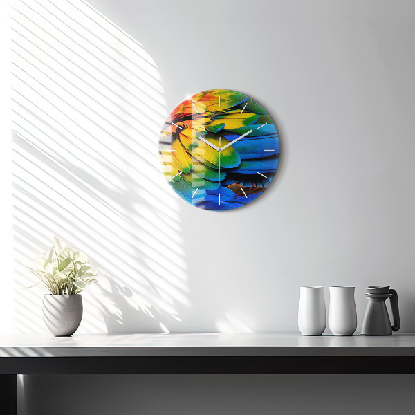 Orologio rotondo in vetro Ali di uccelli colorati