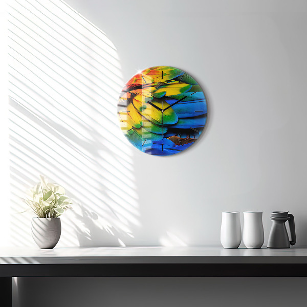 Orologio rotondo in vetro Ali di uccelli colorati