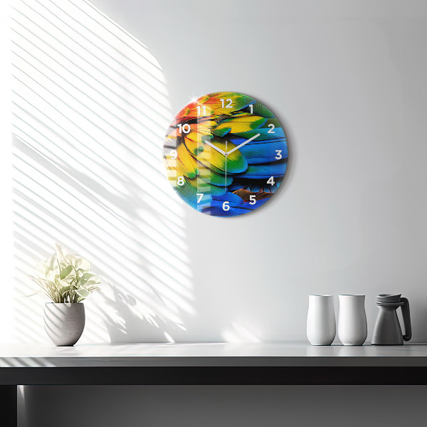 Orologio rotondo in vetro Ali di uccelli colorati