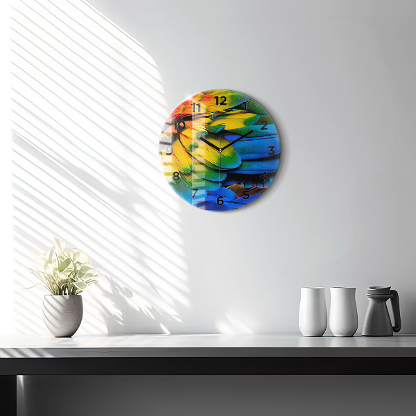 Orologio rotondo in vetro Ali di uccelli colorati