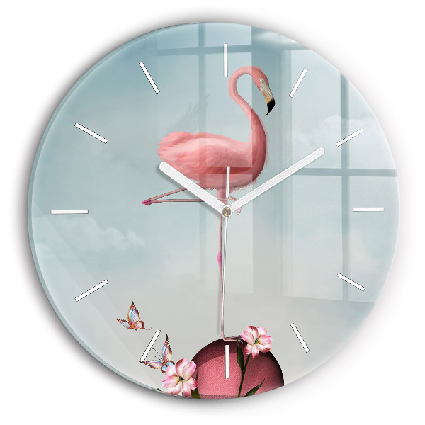 Orologio rotondo in vetro Fenicottero surreale