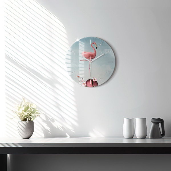 Orologio rotondo in vetro Fenicottero surreale