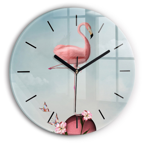 Orologio rotondo in vetro Fenicottero surreale