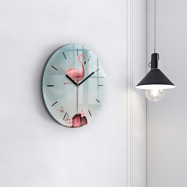 Orologio rotondo in vetro Fenicottero surreale
