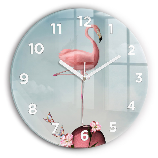 Orologio rotondo in vetro Fenicottero surreale