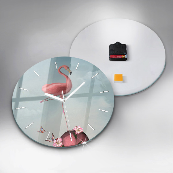 Orologio rotondo in vetro Fenicottero surreale