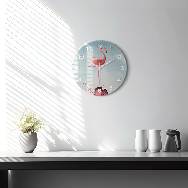 Orologio rotondo in vetro Fenicottero surreale