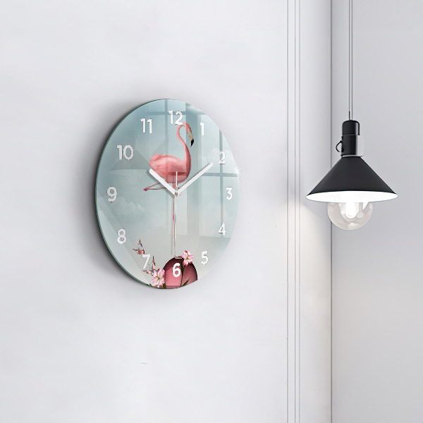 Orologio rotondo in vetro Fenicottero surreale