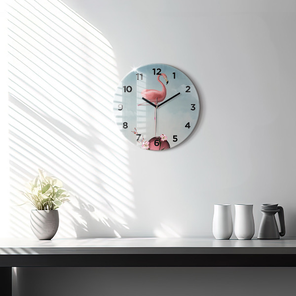 Orologio rotondo in vetro Fenicottero surreale