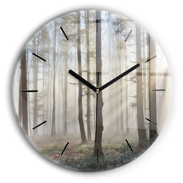 Orologio rotondo in vetro Foresta nella nebbia