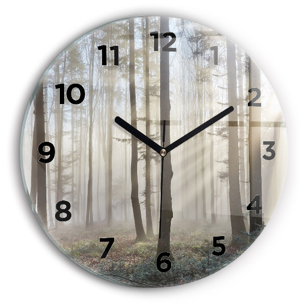 Orologio rotondo in vetro Foresta nella nebbia