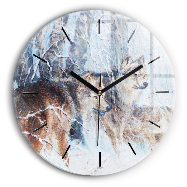 Orologio rotondo in vetro Lupi nella foresta