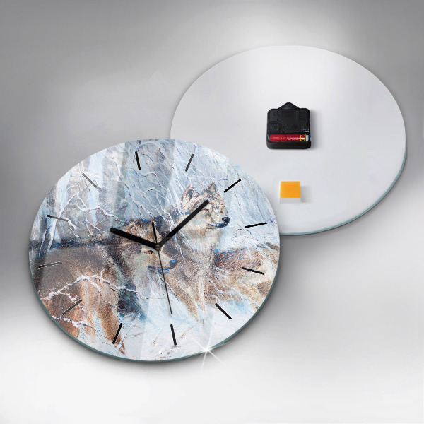 Orologio rotondo in vetro Lupi nella foresta