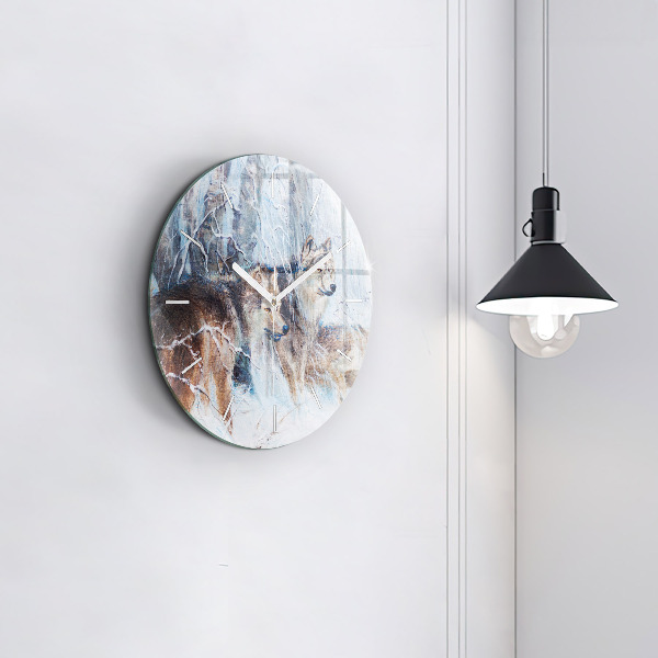 Orologio rotondo in vetro Lupi nella foresta