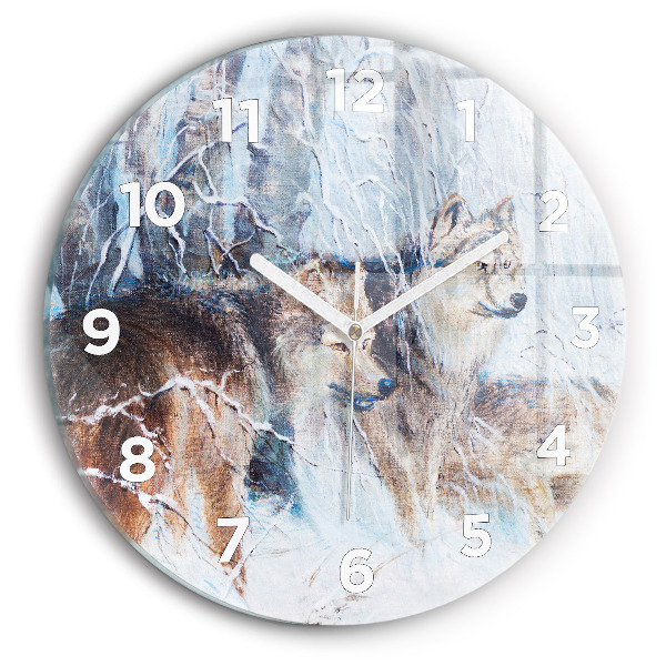 Orologio rotondo in vetro Lupi nella foresta