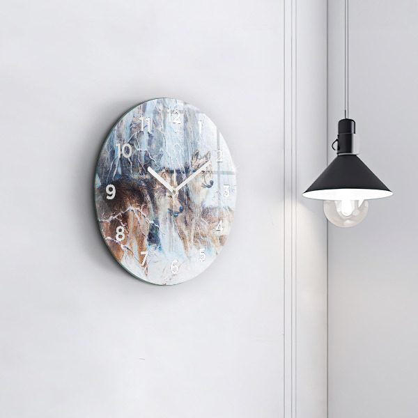 Orologio rotondo in vetro Lupi nella foresta