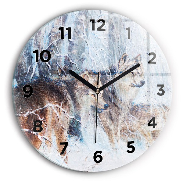 Orologio rotondo in vetro Lupi nella foresta