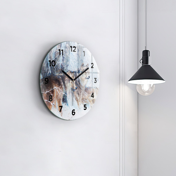 Orologio rotondo in vetro Lupi nella foresta