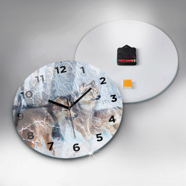Orologio rotondo in vetro Lupi nella foresta