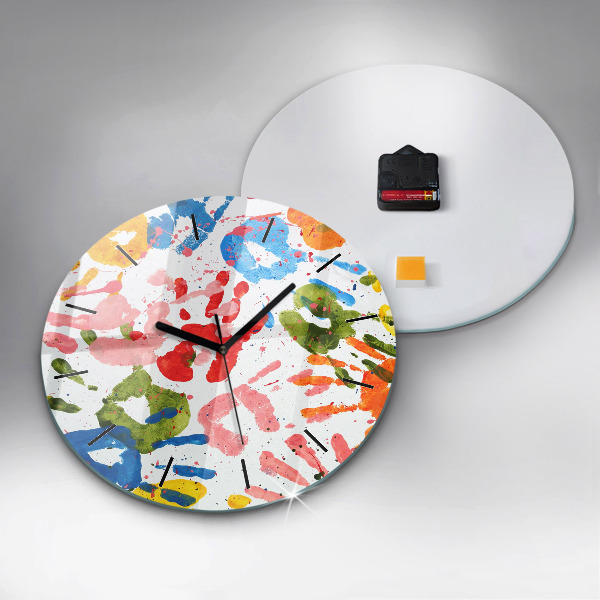 Orologio rotondo in vetro Impronte di mani di bambini