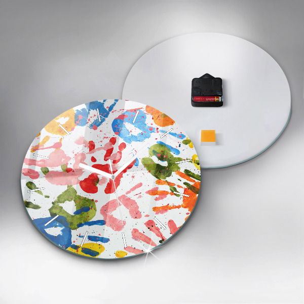 Orologio rotondo in vetro Impronte di mani di bambini