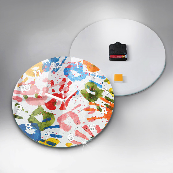 Orologio rotondo in vetro Impronte di mani di bambini