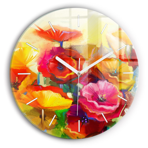 Orologio rotondo in vetro Papaveri colorati
