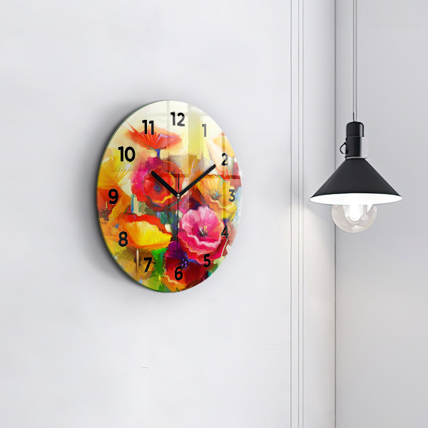 Orologio rotondo in vetro Papaveri colorati