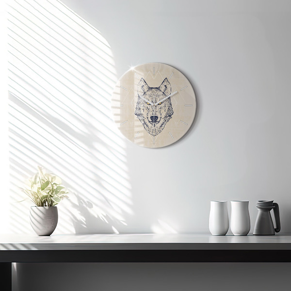 Orologio rotondo in vetro Testa di lupo