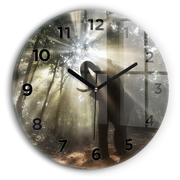 Orologio rotondo in vetro Elefante nella giungla