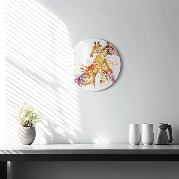 Orologio rotondo in vetro Giraffa - acquerello
