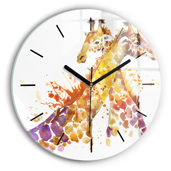 Orologio rotondo in vetro Giraffa - acquerello