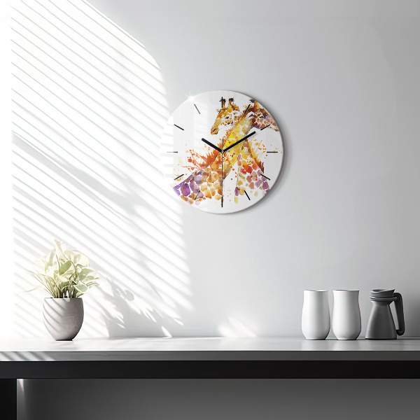 Orologio rotondo in vetro Giraffa - acquerello