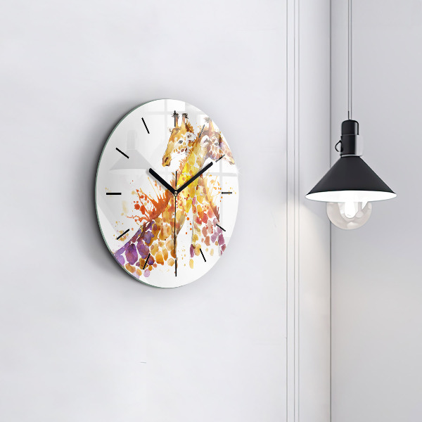 Orologio rotondo in vetro Giraffa - acquerello