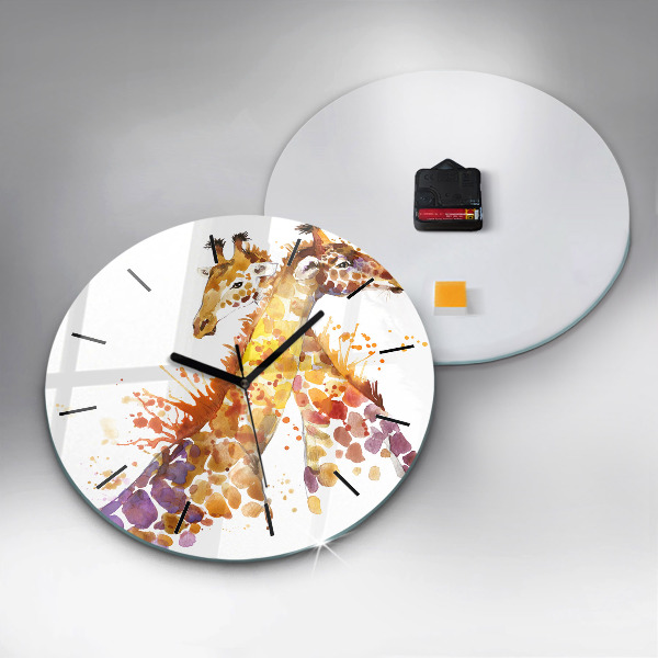 Orologio rotondo in vetro Giraffa - acquerello