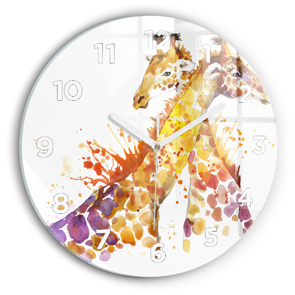 Orologio rotondo in vetro Giraffa - acquerello