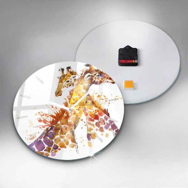 Orologio rotondo in vetro Giraffa - acquerello